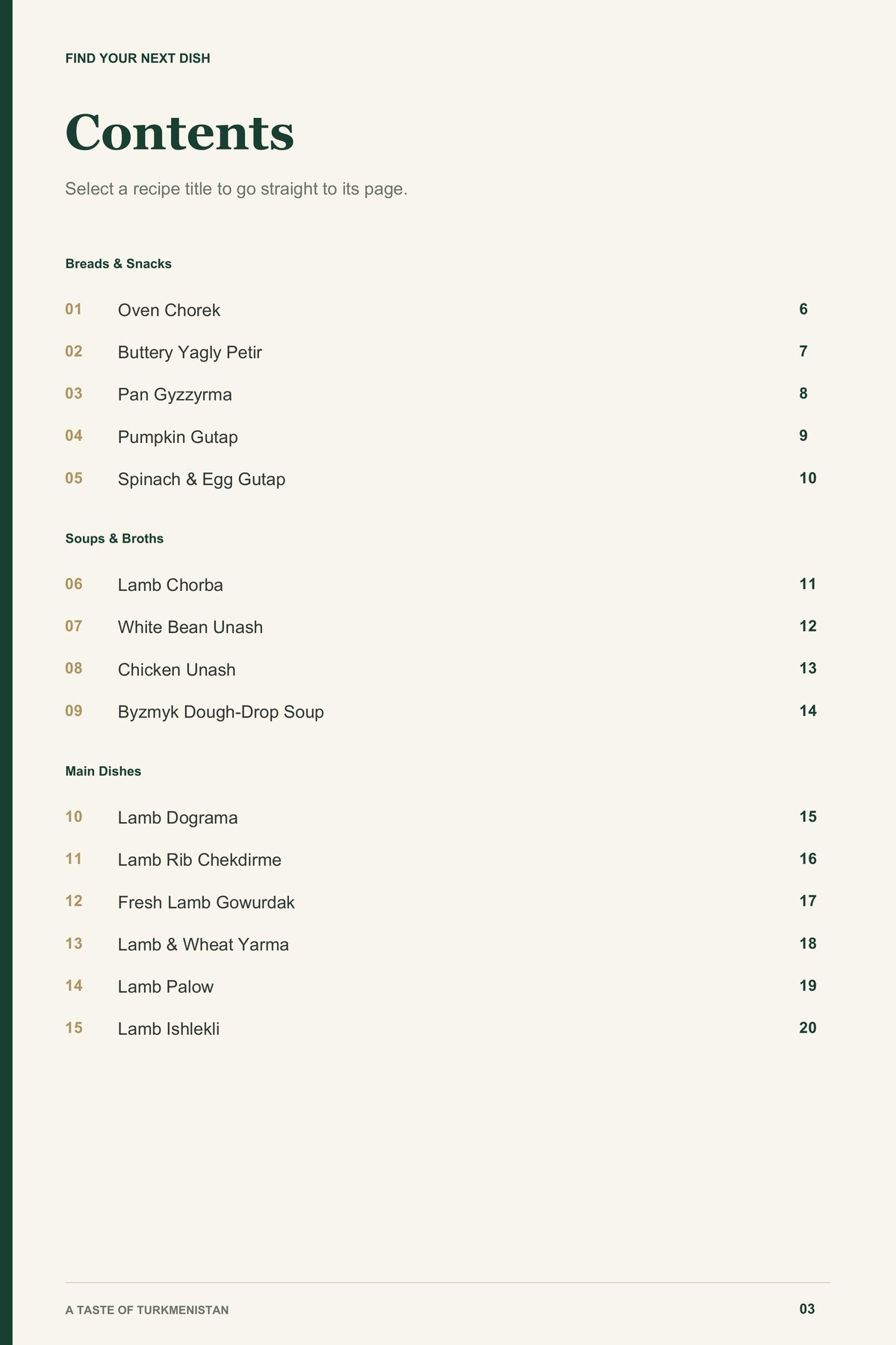 Contents, page 1 from A Taste of Turkmenistan