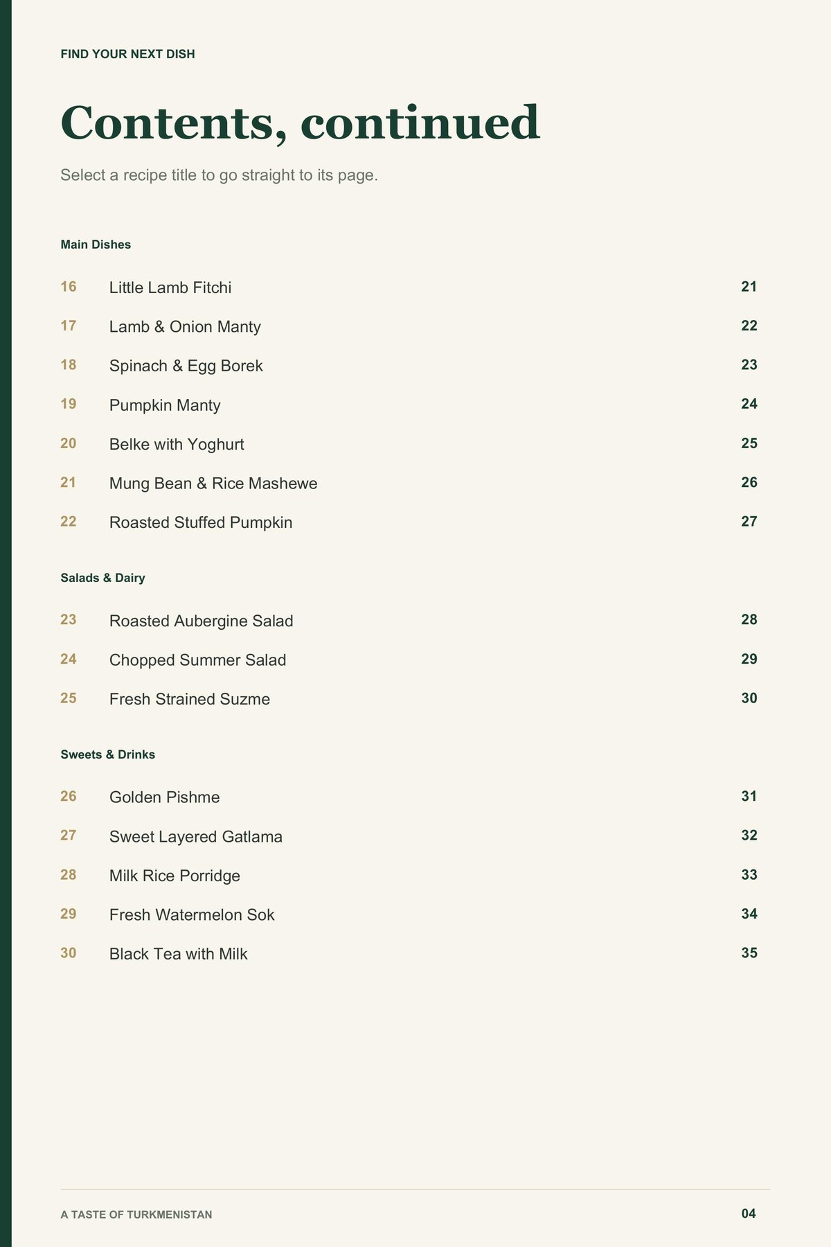 Contents, page 2 from A Taste of Turkmenistan