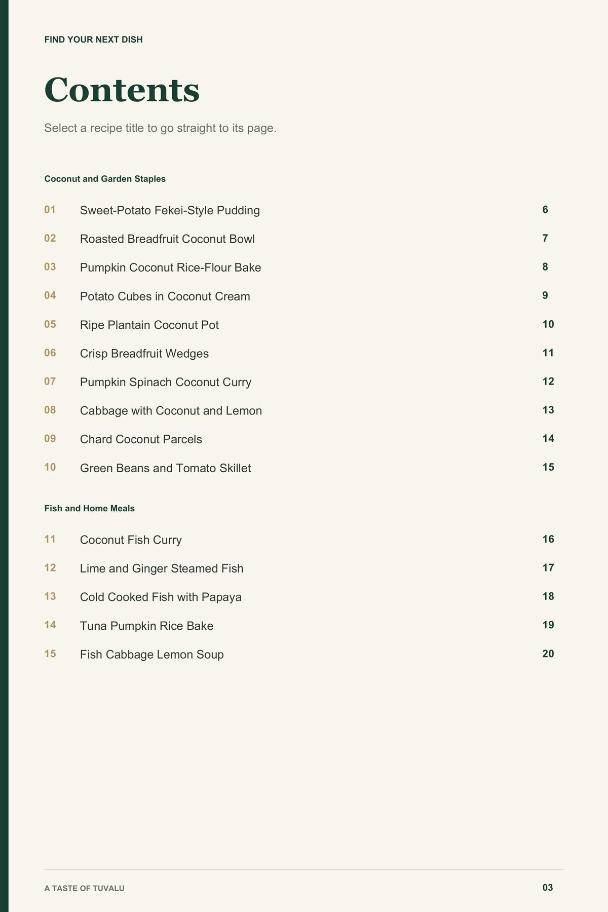 Contents, page 1 from A Taste of Tuvalu