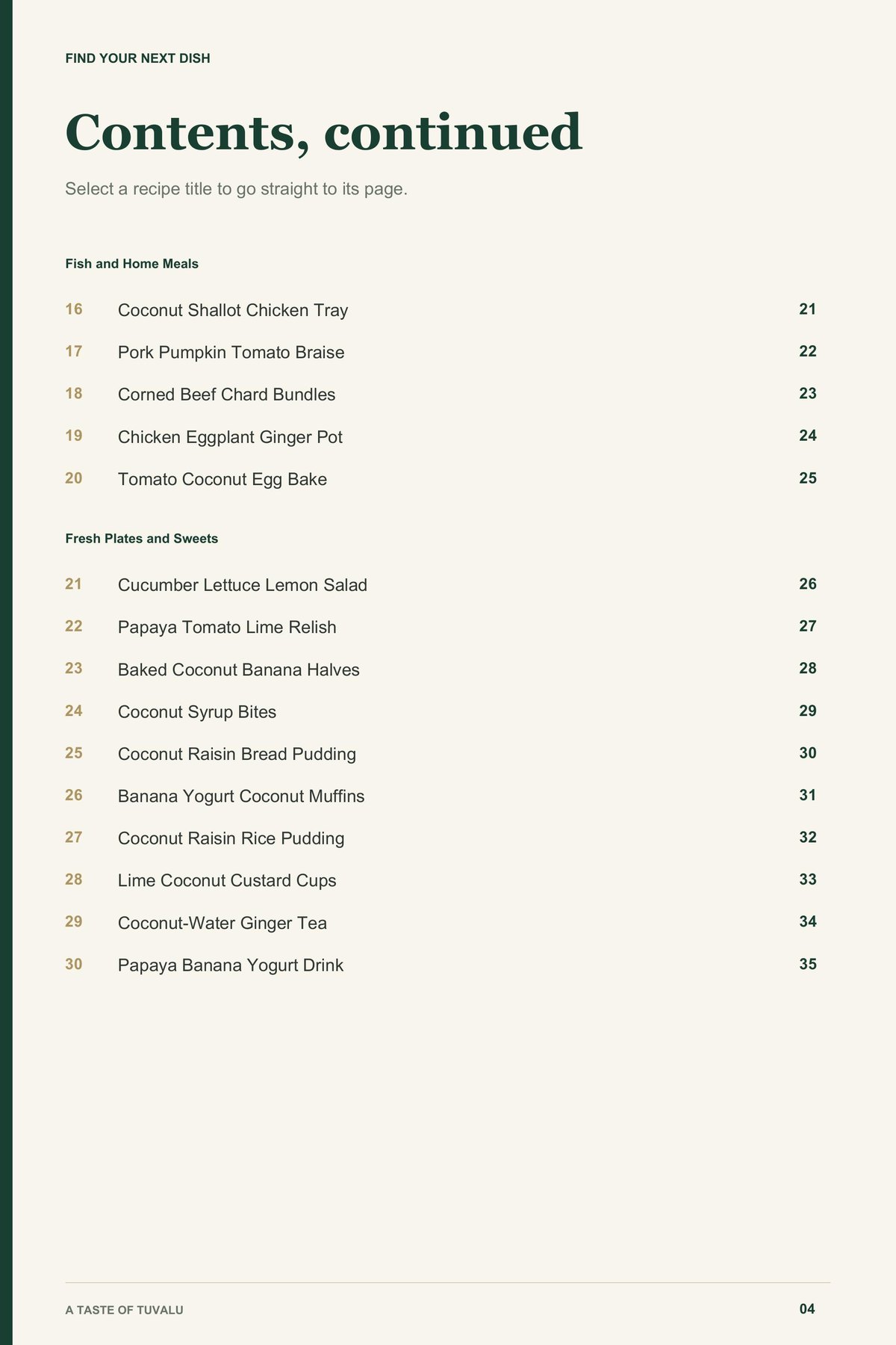 Contents, page 2 from A Taste of Tuvalu