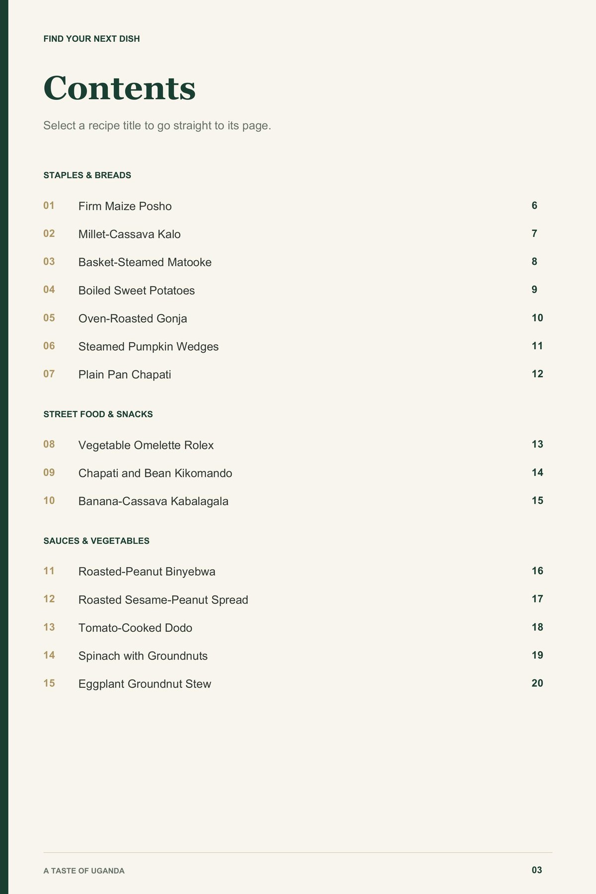 Contents, page 1 from A Taste of Uganda