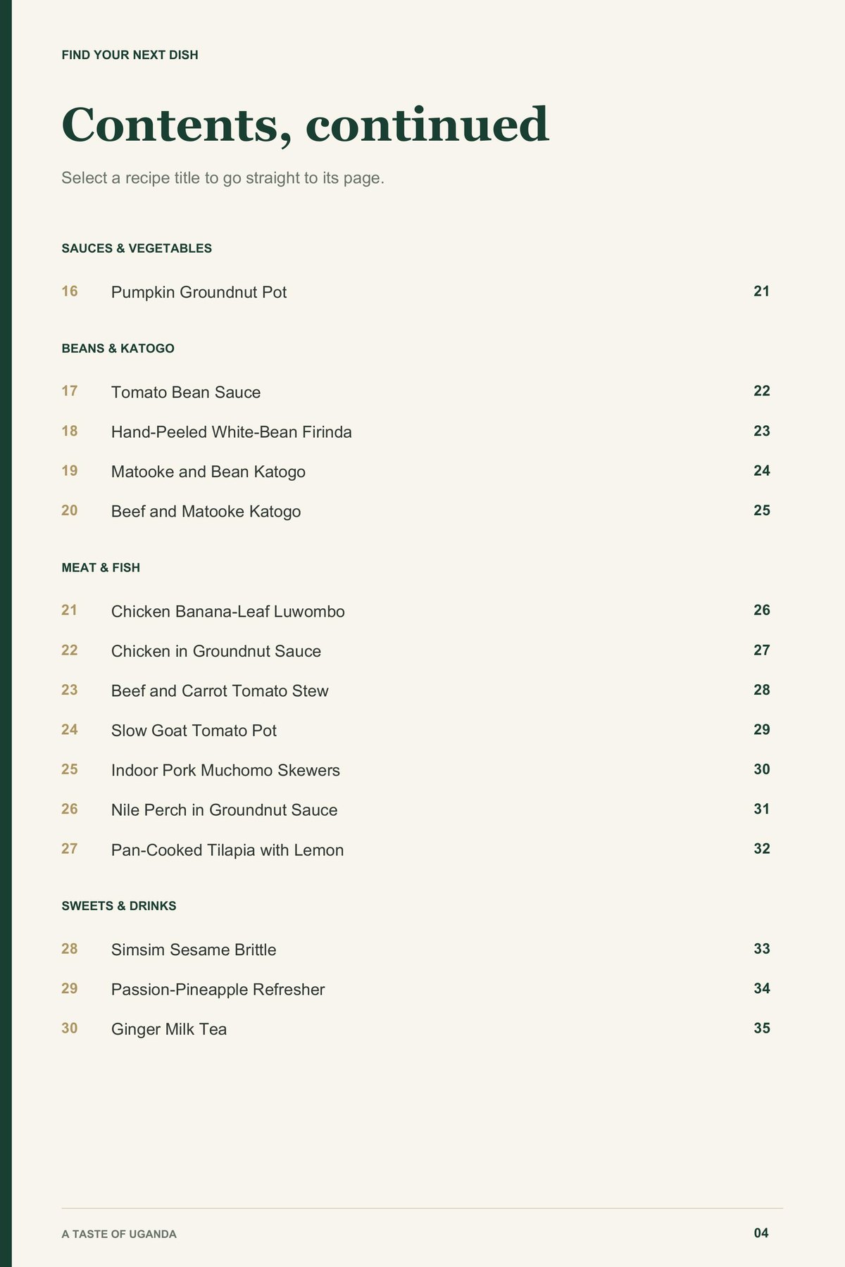 Contents, page 2 from A Taste of Uganda