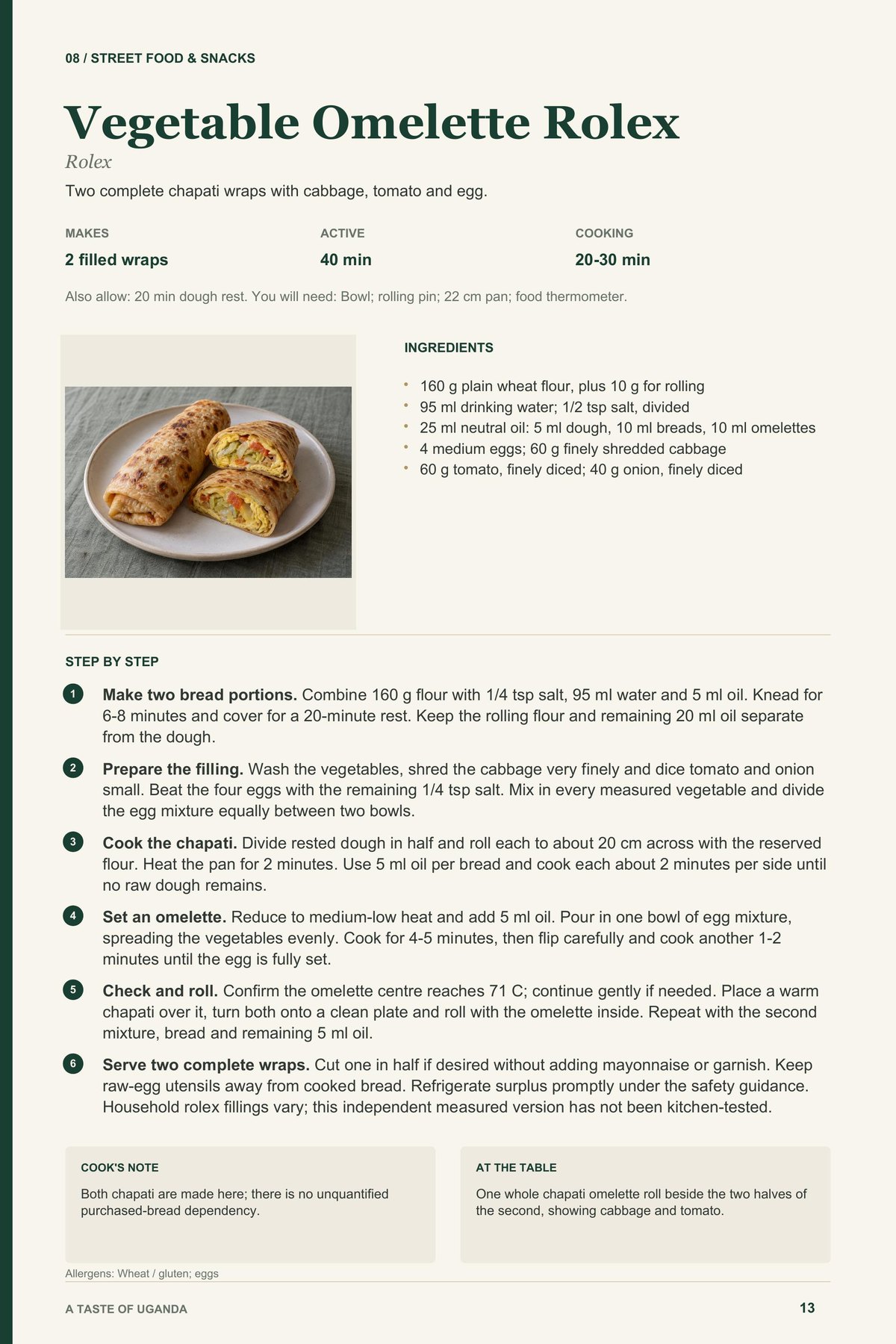 Vegetable Omelette Rolex recipe page from A Taste of Uganda