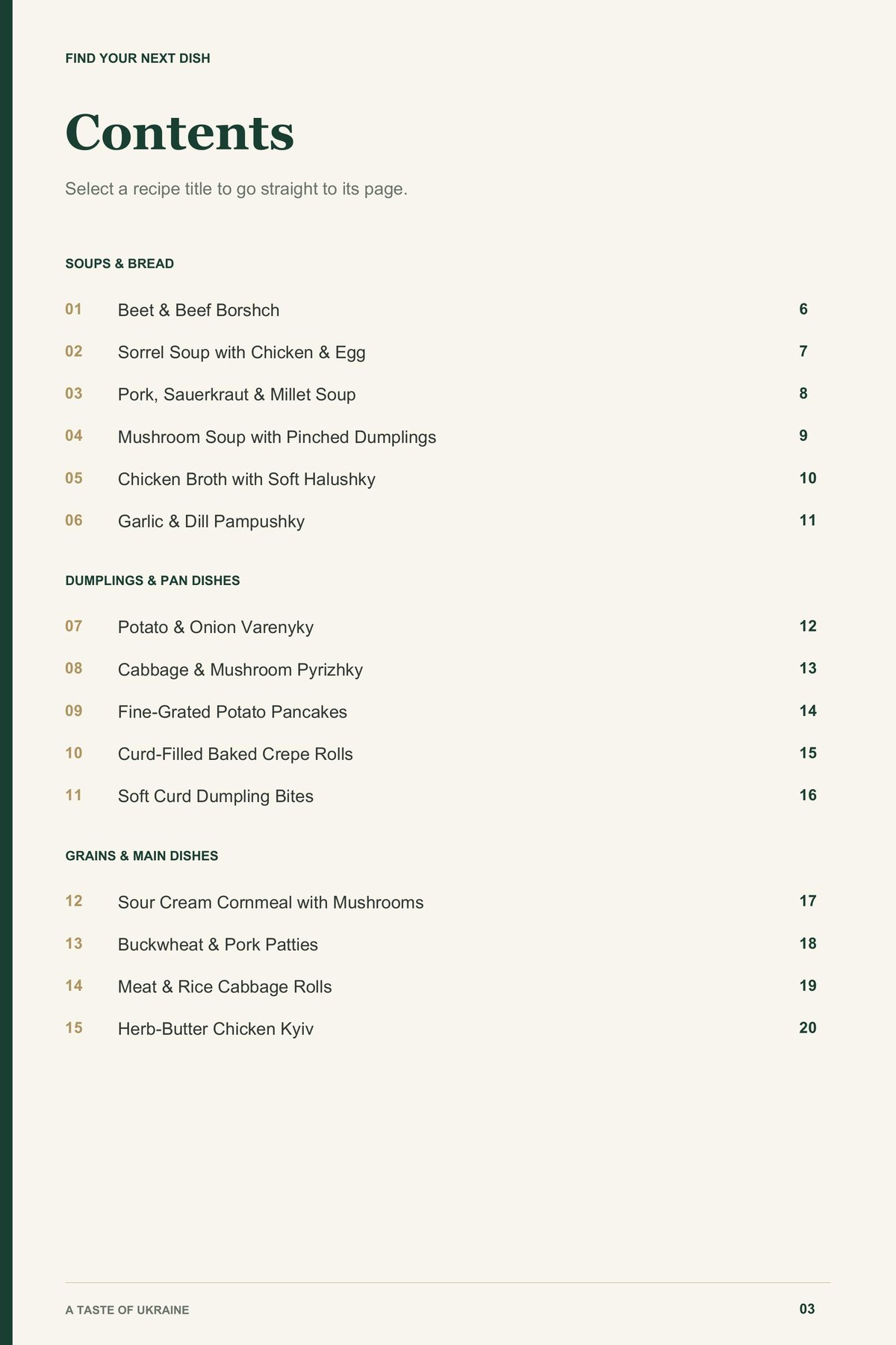 Contents, page 1 from A Taste of Ukraine