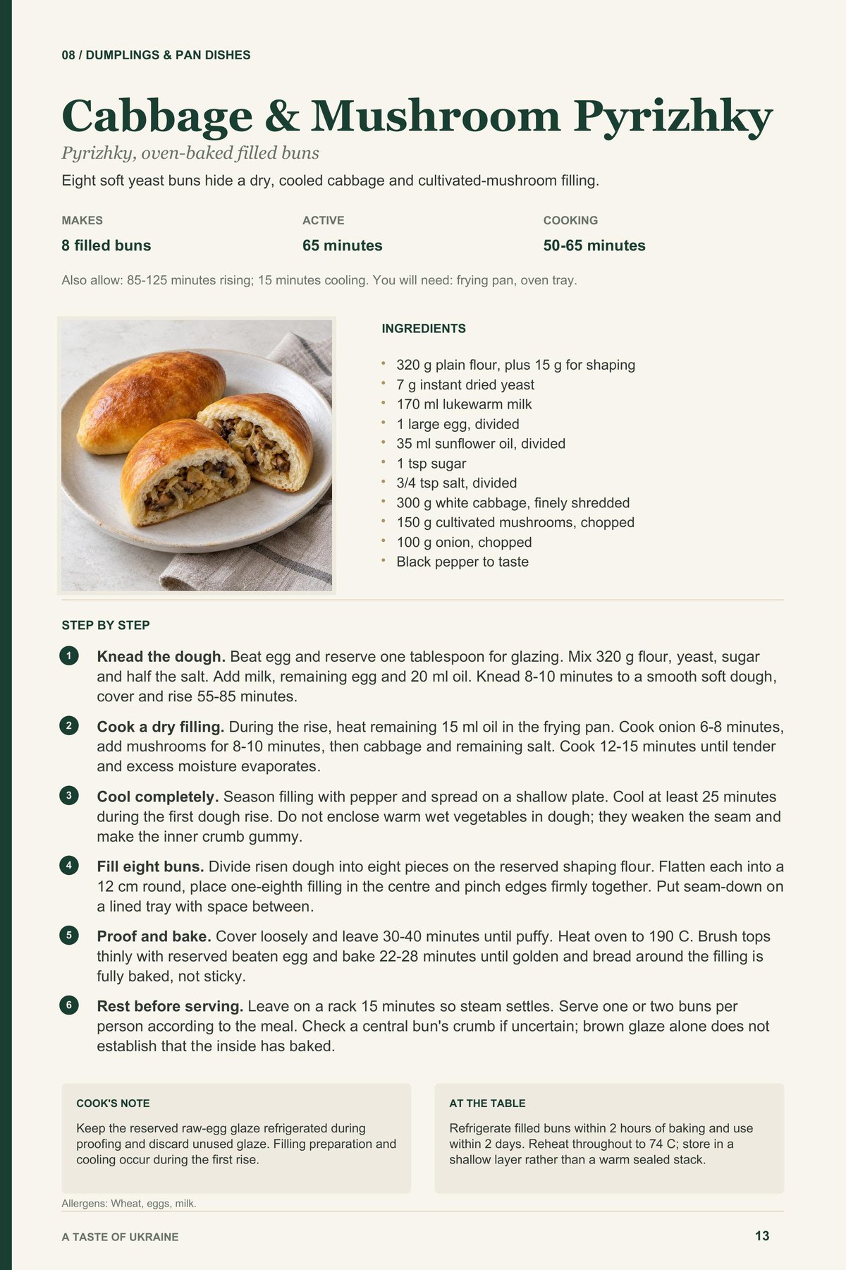 Cabbage & Mushroom Pyrizhky recipe page from A Taste of Ukraine
