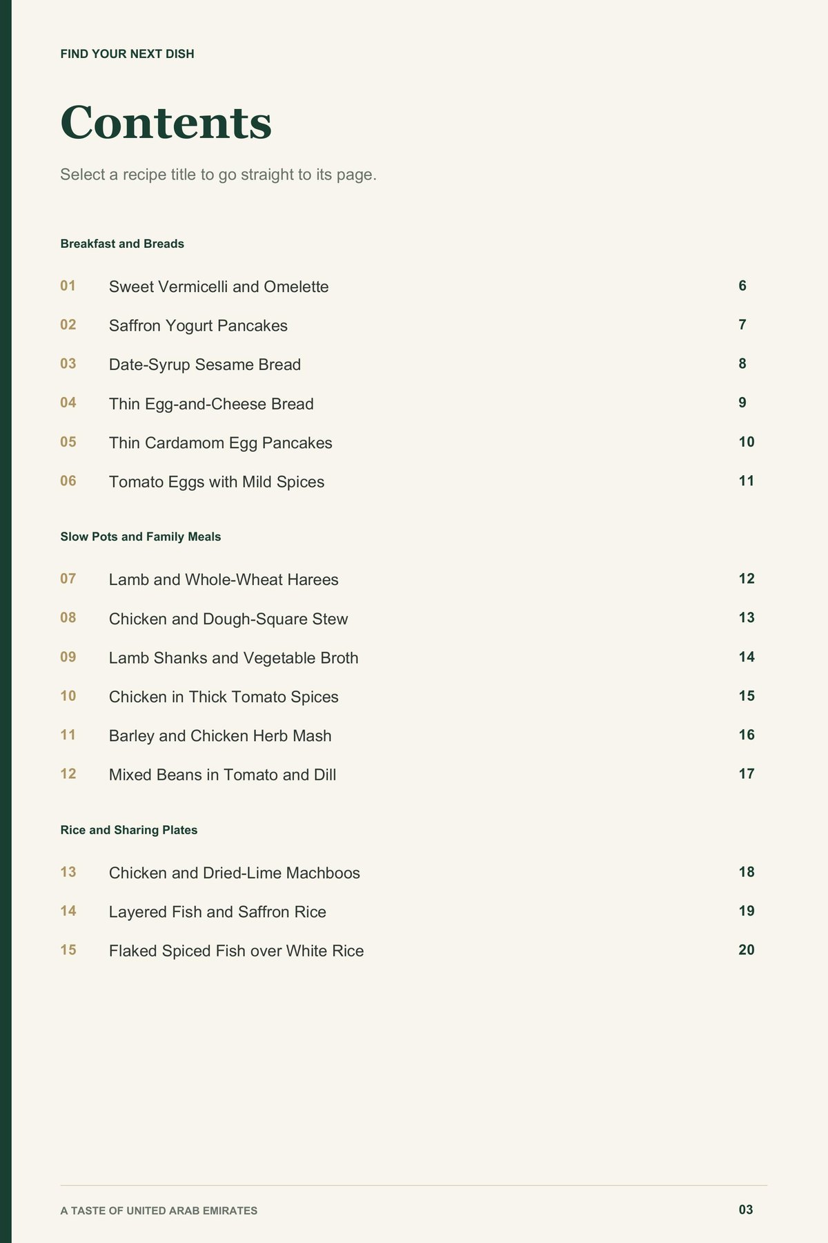 Contents, page 1 from A Taste of United Arab Emirates