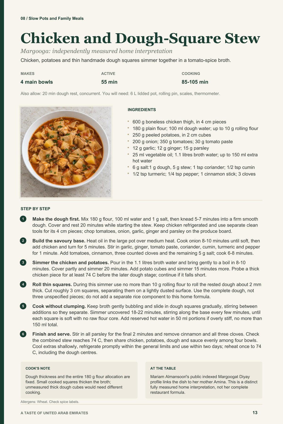 Chicken and Dough-Square Stew recipe page from A Taste of United Arab Emirates