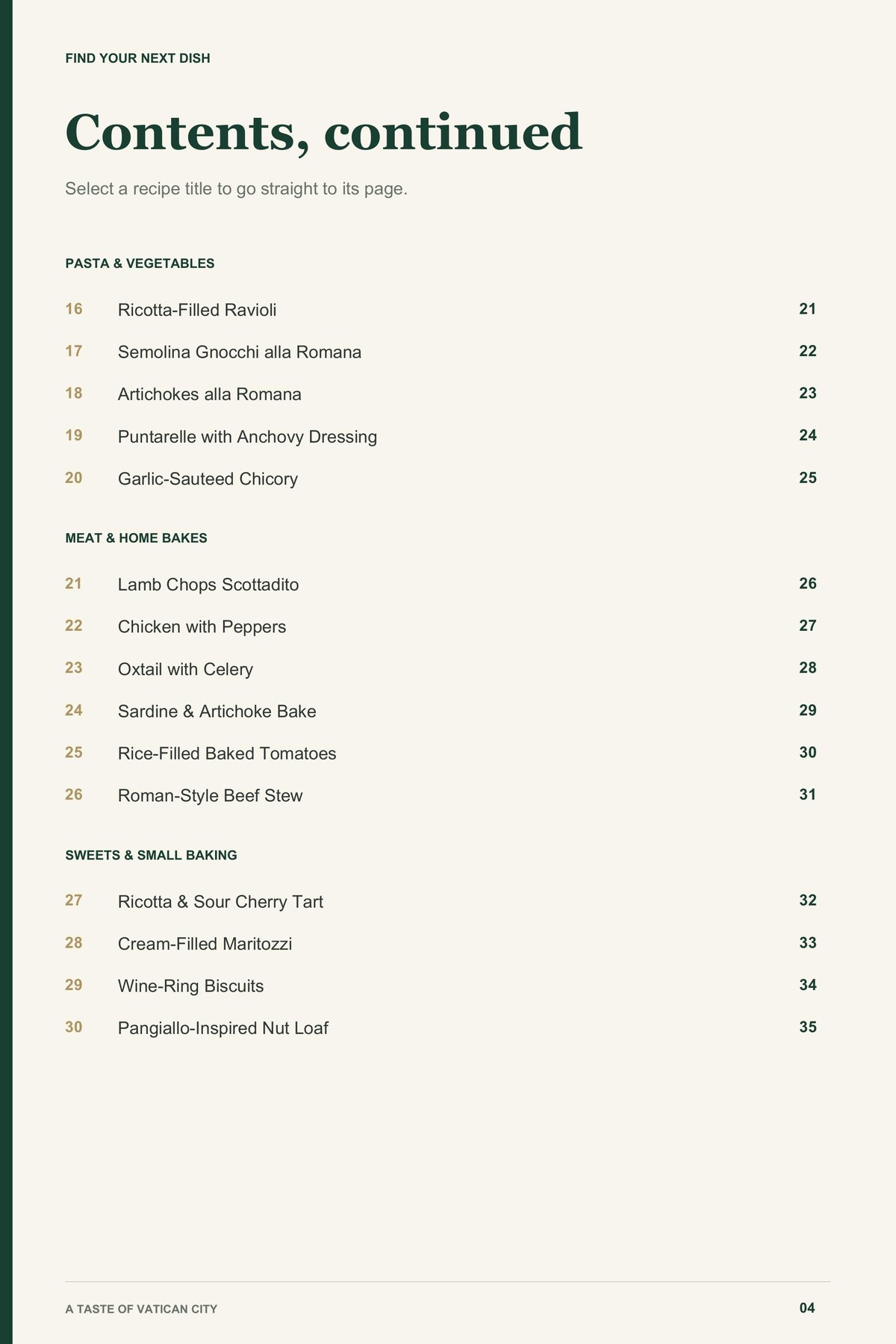 Contents, page 2 from A Taste of Vatican City