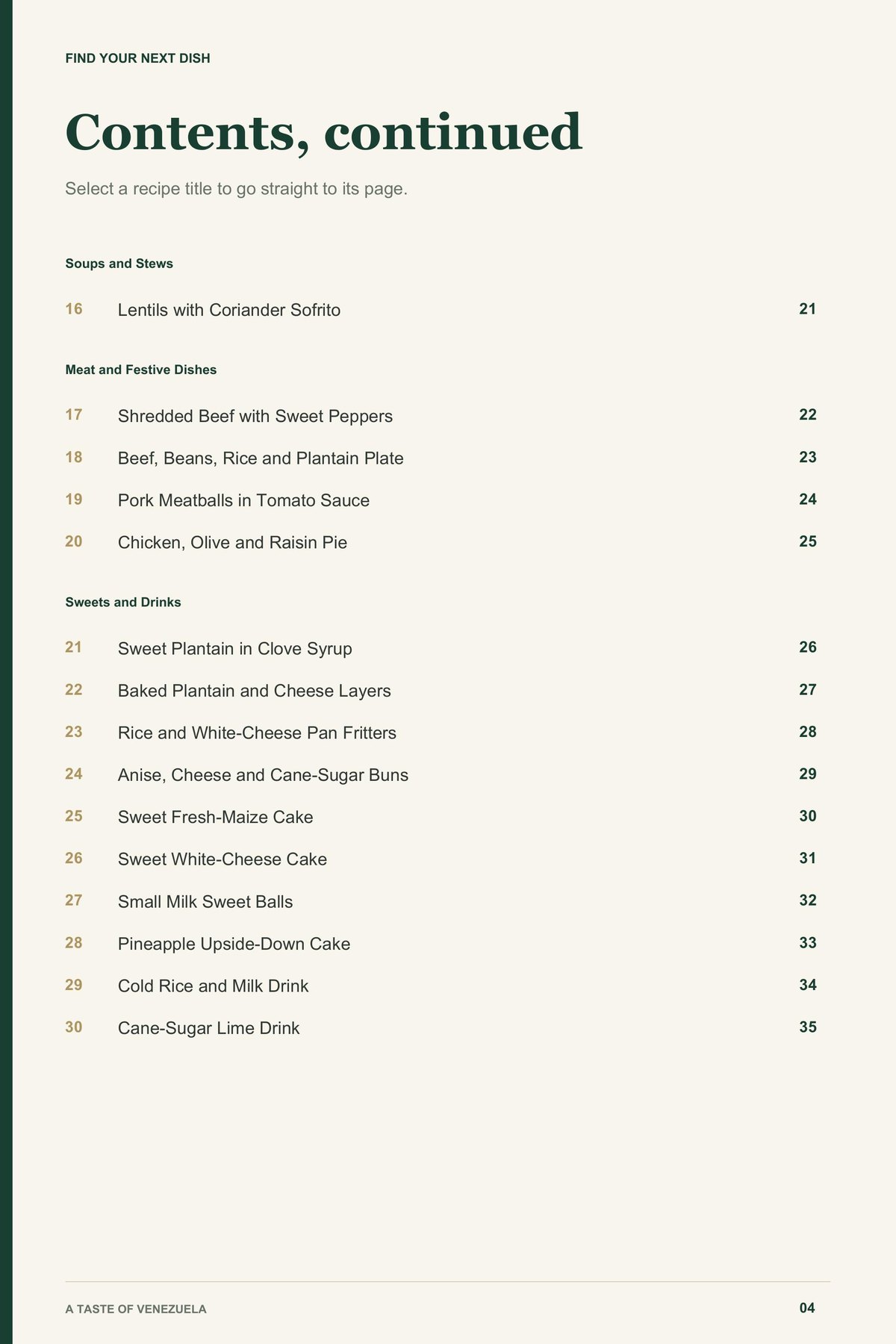 Contents, page 2 from A Taste of Venezuela