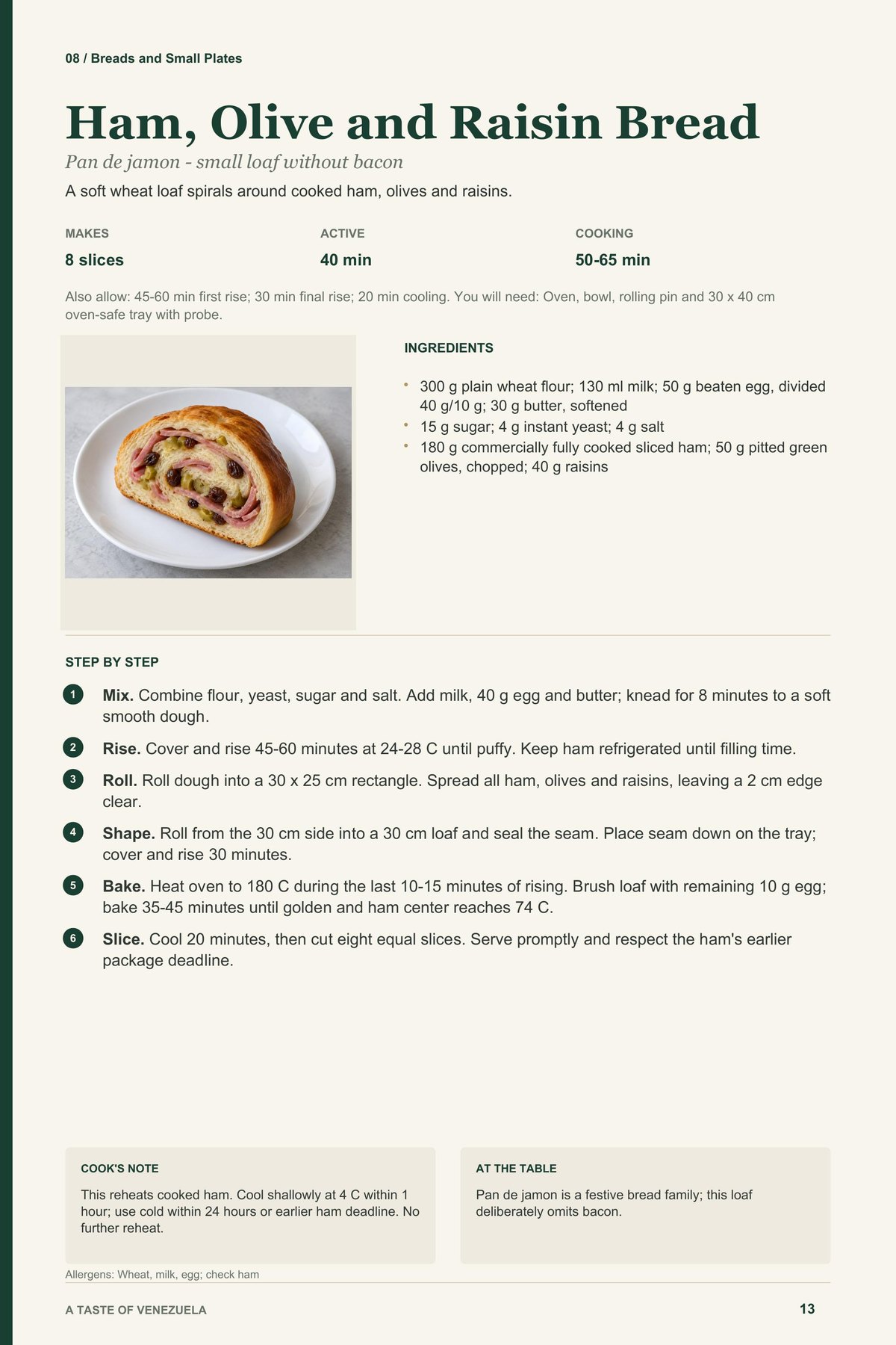 Ham, Olive and Raisin Bread recipe page from A Taste of Venezuela