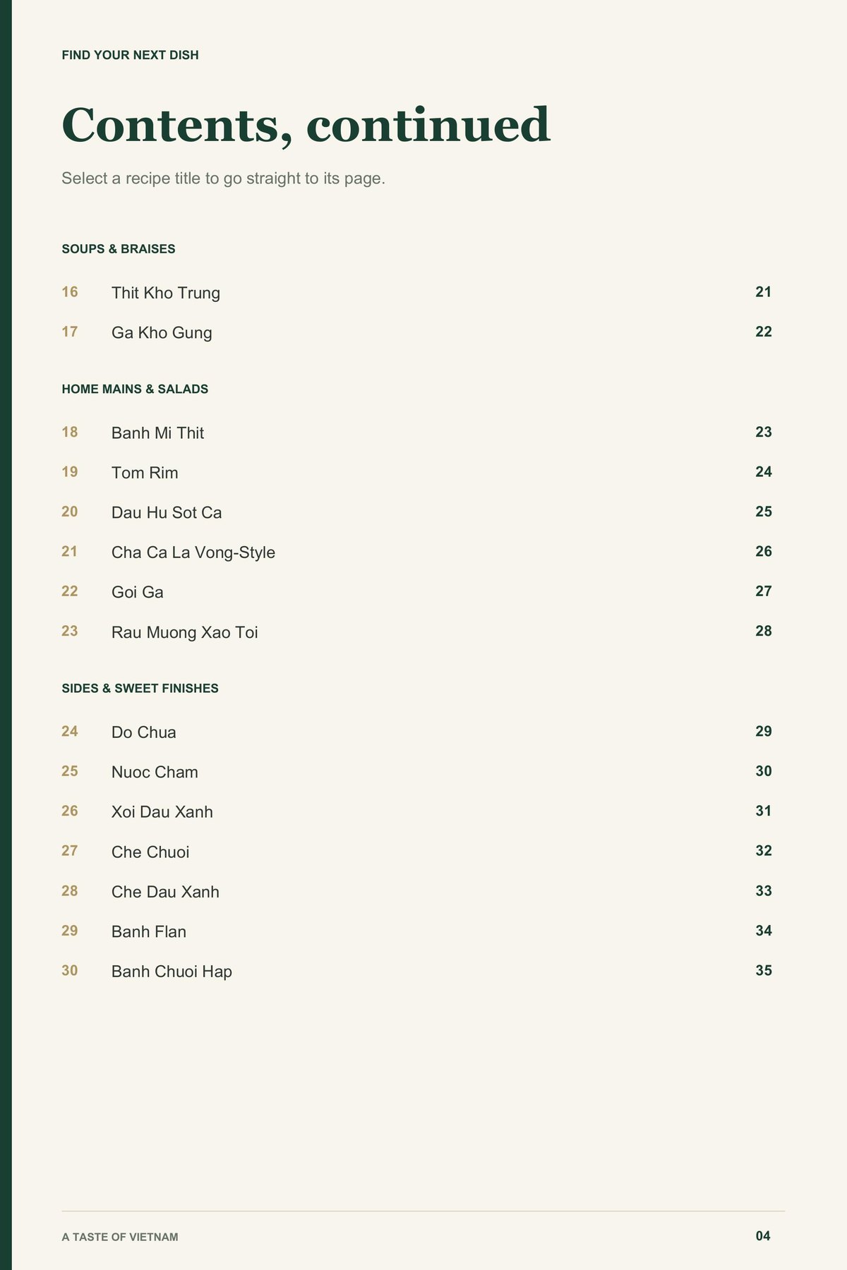 Contents, page 2 from A Taste of Vietnam