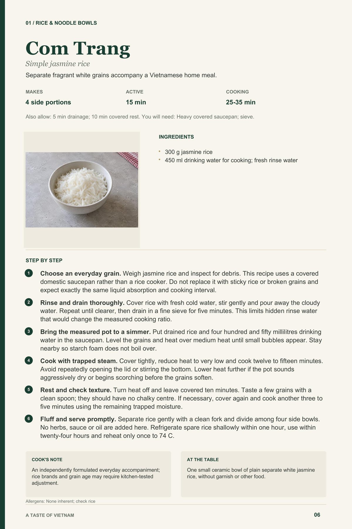 Com Trang recipe page from A Taste of Vietnam