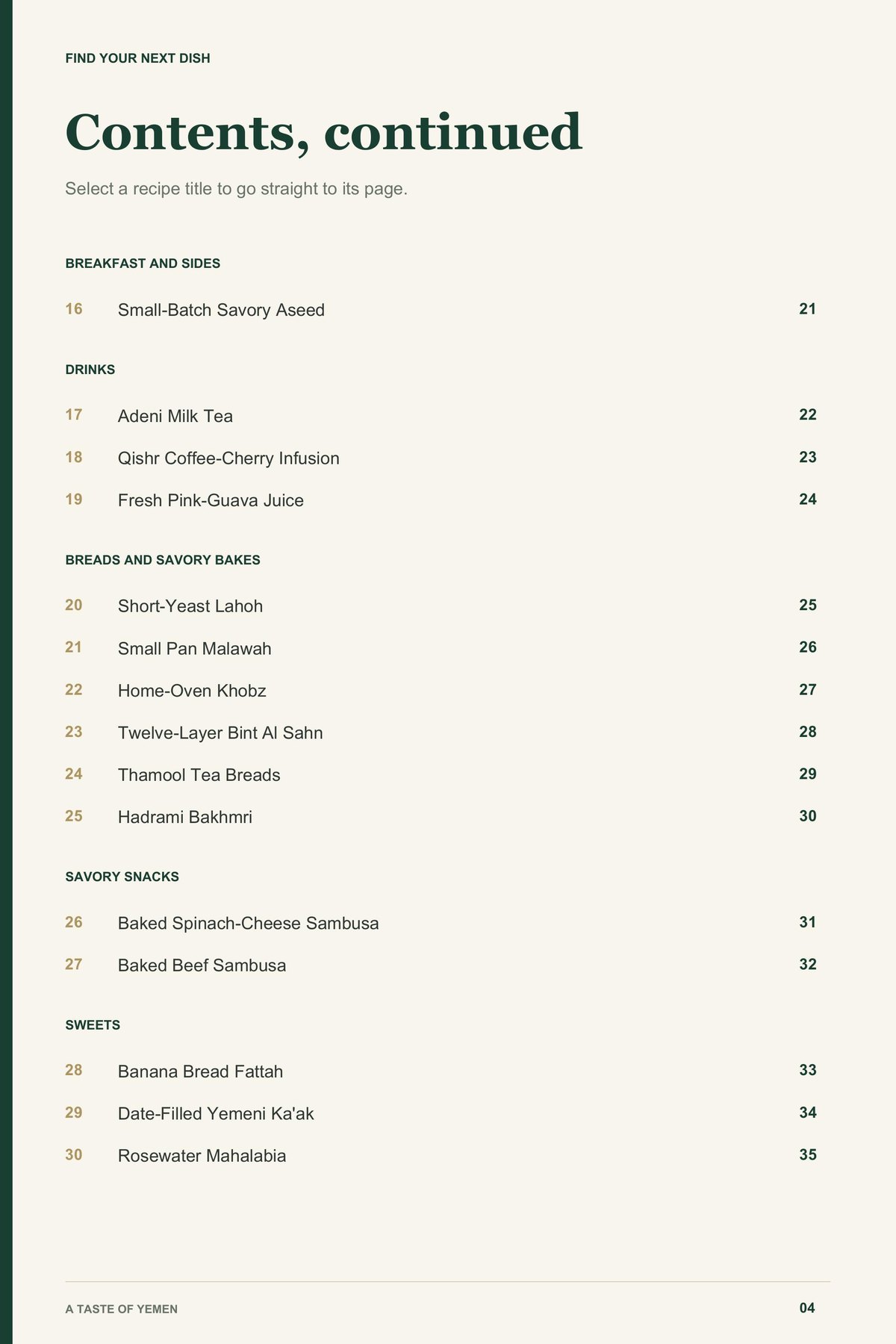 Contents, page 2 from A Taste of Yemen