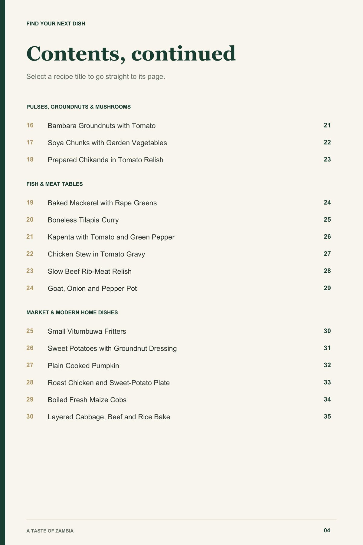 Contents, page 2 from A Taste of Zambia